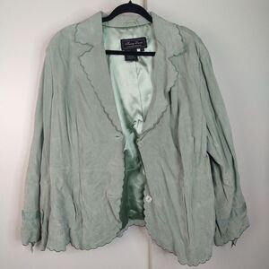 Terry Lewis Suede Jacket Plus Size 2X Sage Green Lined Scallop Trim With Bows